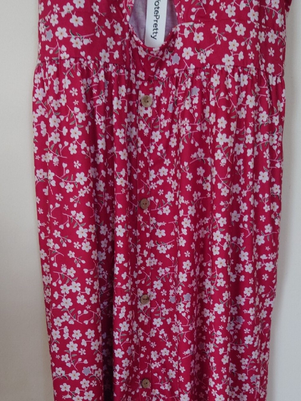 Red Floral Faux Tie-Front Sundress - Picture 2 of 6